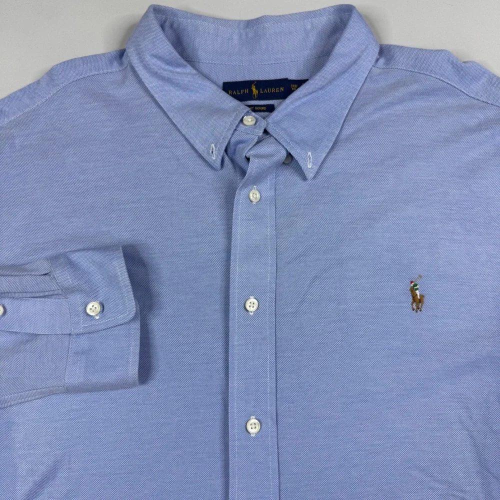 Polo Ralph Lauren Knit Oxford Shirt Mens 3XB Blue Long Sleeve Button Down Flesh